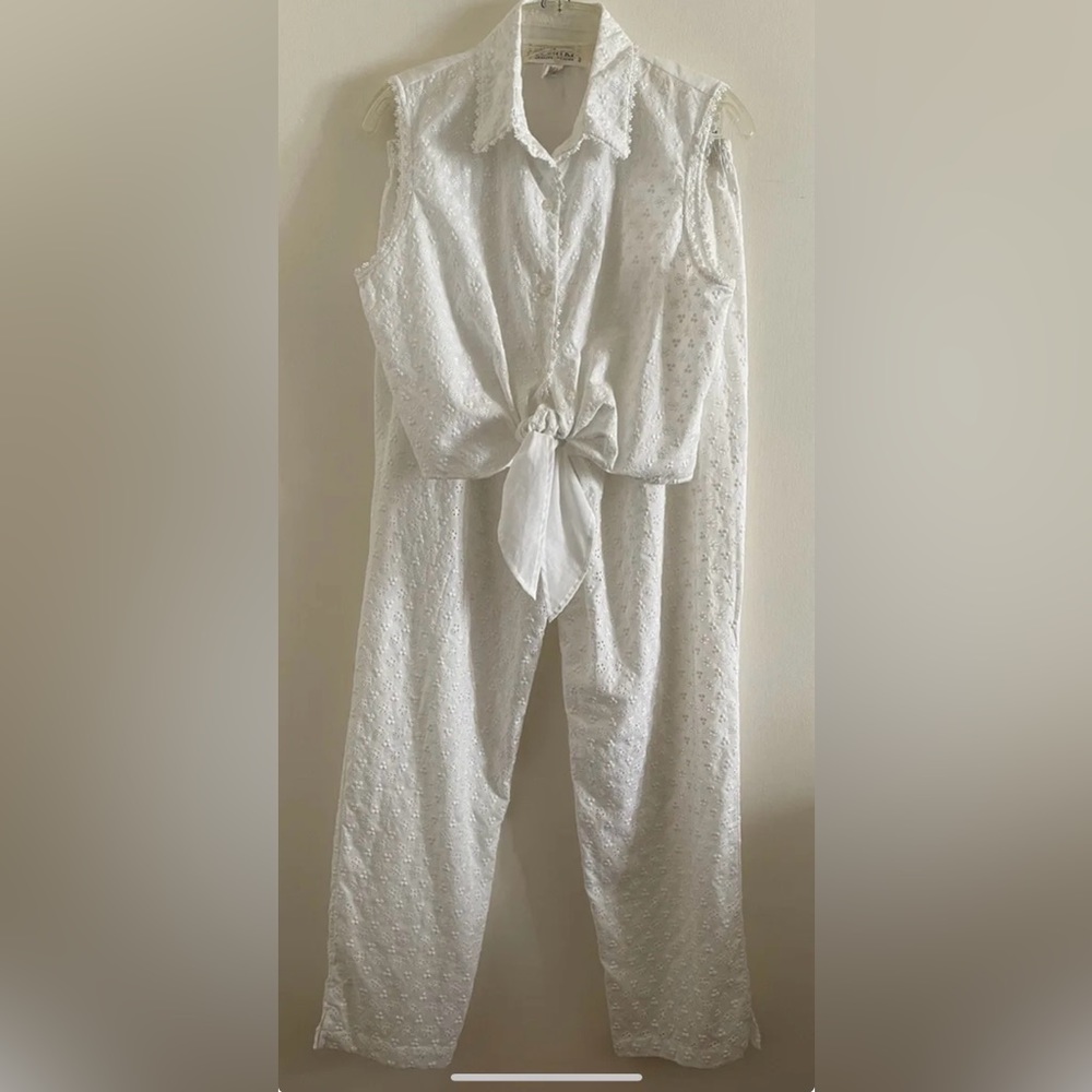 ☀️ RARE! Vintage Victoria's Secret Country White Top Pants Eyelet Lace Cotton S